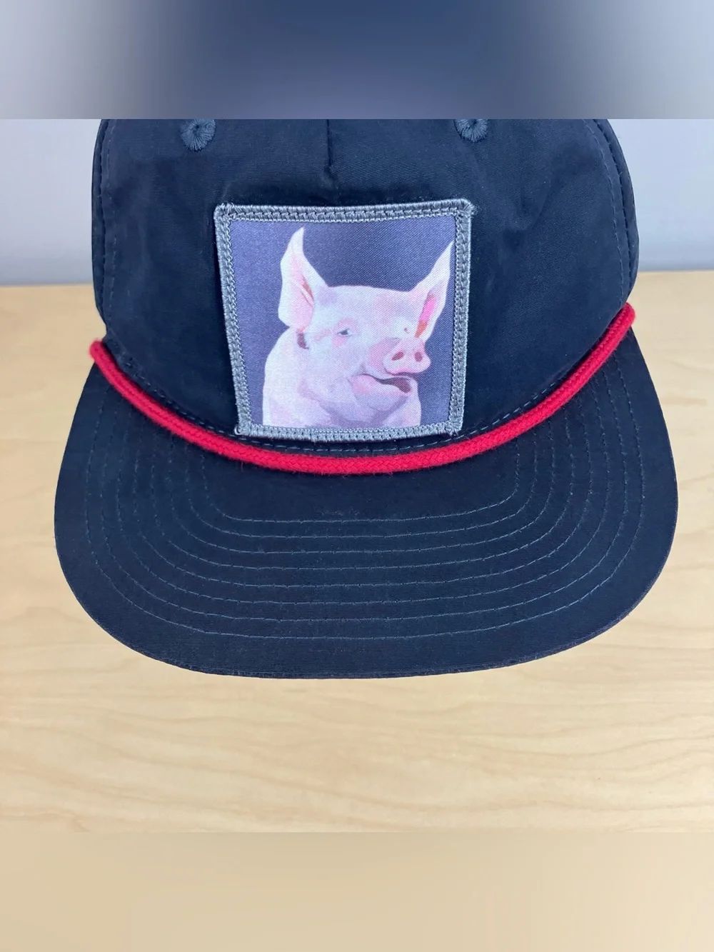 FLYN Snapback Rope Trucker Hat Navy Blue Pig Patch Logo